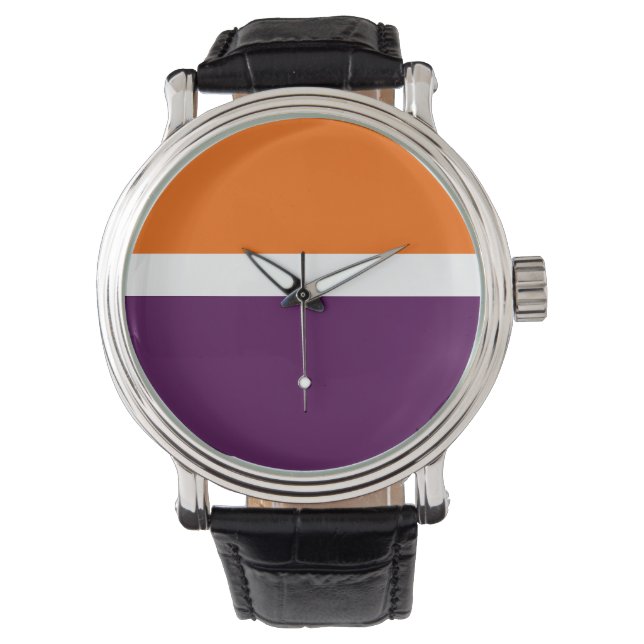 Orange White Purple Plain Colour Block Design  Watch (Front)
