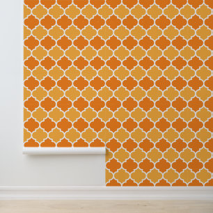 Orange White Quatrefoil Pattern Wallpaper
