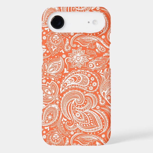 Orange & White Retro Paisley Damasks Lace Case-Mate iPhone Case (Back)