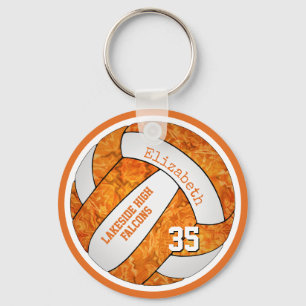 orange white school colours custom name volleyball key ring