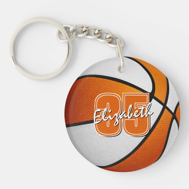 orange white school team colours basketball key ring (Front)