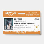 Orange White Service Dog Logo & Photo ID Badge<br><div class="desc">Horizontal service dog ID badge in orange and white with room for a photo of the service dog and a logo. Add name,  title,  and registration number. Add the handler's name and contact information too.</div>