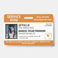 Orange White Service Dog Logo & Photo ID