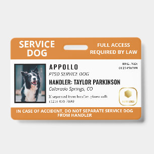 Orange White Service Dog Logo & Photo ID Badge