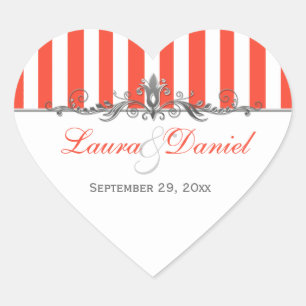 Orange White Silver Stripes Scroll Wedding Sticker
