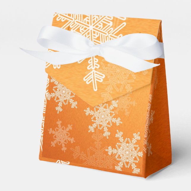 Orange White Snowflakes Minimalist Christmas Favour Box (Front Side)
