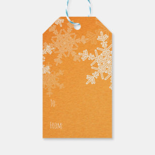 Orange White Snowflakes Minimalist Christmas Gift Tags