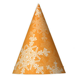 Orange White Snowflakes Minimalist Christmas Party Hat