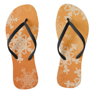 Orange White Snowflakes Minimalist Christmas Thongs