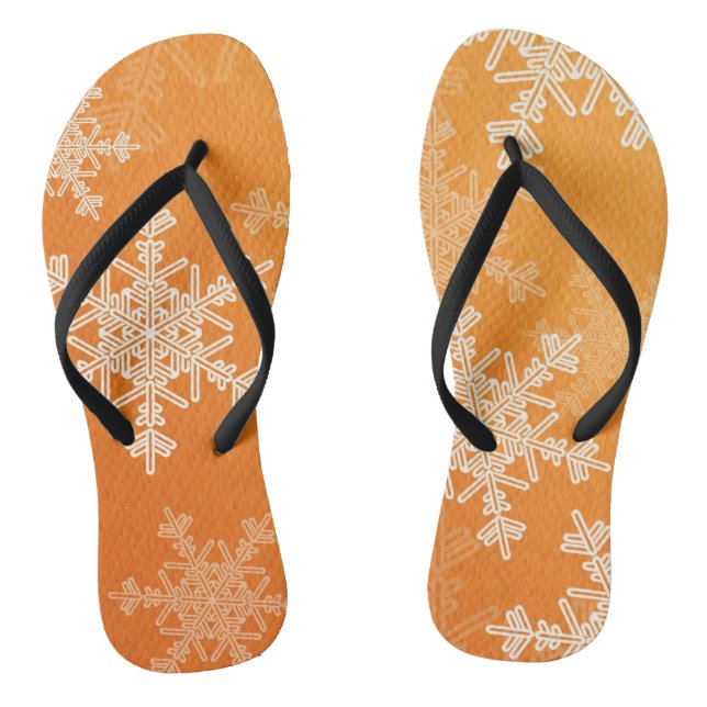 Orange White Snowflakes Minimalist Christmas Thongs (Footbed)