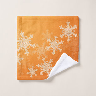 Orange White Snowflakes Minimalist Christmas Wash Cloth