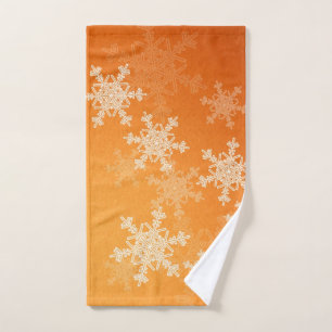 Orange White Snowllakes Minimalist Christmas Hand Towel