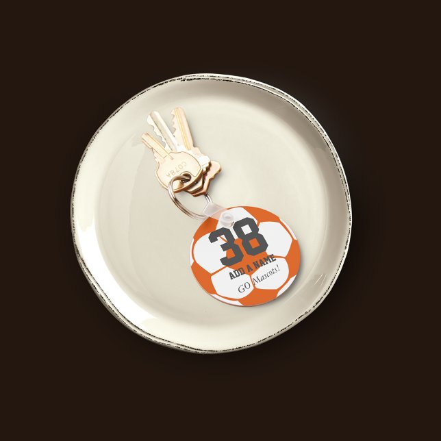 Orange White Soccer Ball Team Player•Custom Key Ring (Creator Uploaded)