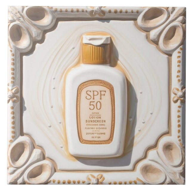 Orange White SPF 50 Sun Cream Beach House Bathroom Ceramic Tile (Front)