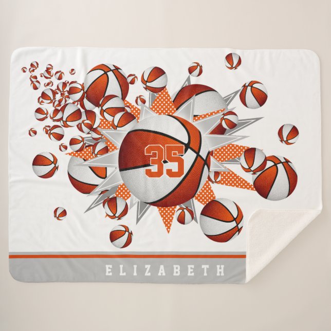 orange white sports decor basketball blowout sherpa blanket (Front (Horizontal))