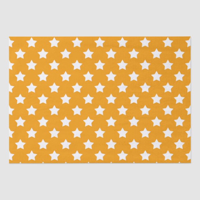 Orange White Stars Pattern Decorative Tissue Paper (Front)