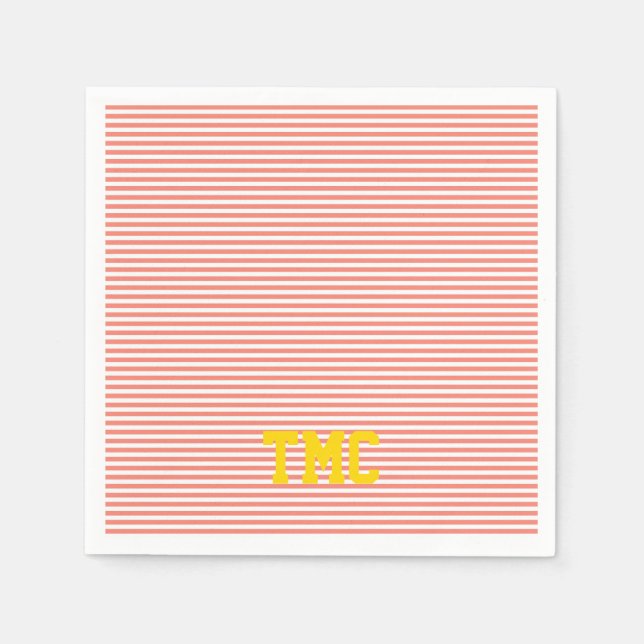orange white stripe monogram initials preppy napkin (Front)