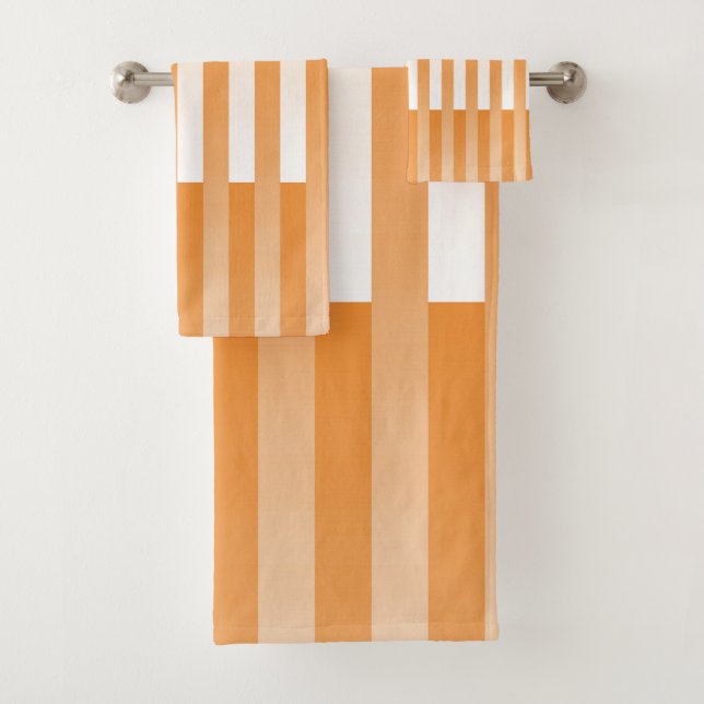 Orange White Striped Pattern Bath Towel Set (Insitu)