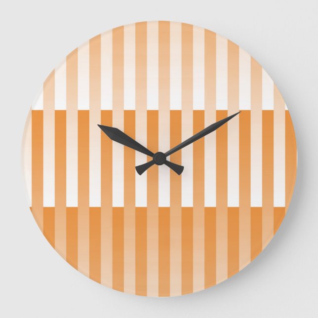 Orange White Striped Pattern Large Clock (Front)