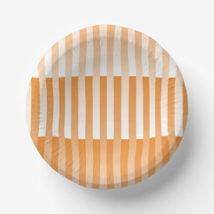 Orange White Striped Pattern Paper Plate