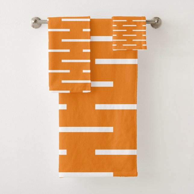 Orange White Striped Patterns Modern Cool 2021 Bath Towel Set (Insitu)