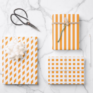 Orange white stripes check diamond geometric chic wrapping paper sheet