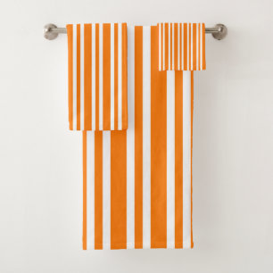 Orange White Stripes Pattern Bath Towel Set