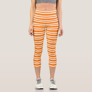 Orange White Stripes Pattern Capri Leggings