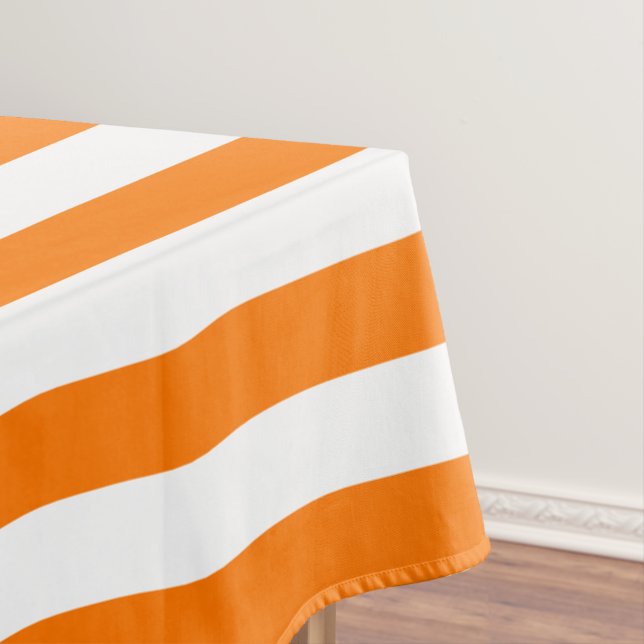 Orange White Stripes Pattern Cheerful Party Decor Tablecloth (In Situ)
