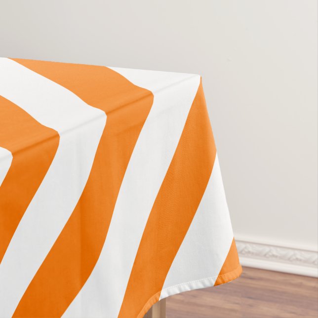Orange White Stripes Pattern Halloween Party Decor Tablecloth (In Situ)