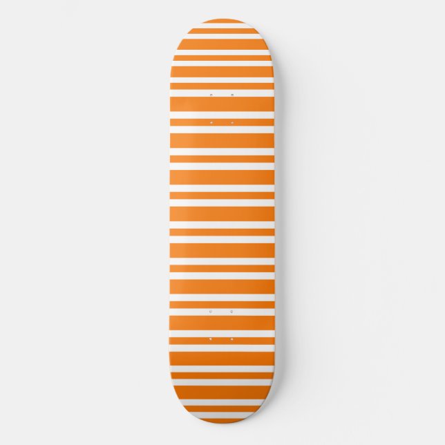 Orange White Stripes Pattern Skateboard (Front)