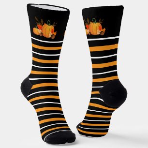 Orange & White Stripes with a Pumpkin Still Life Socks
