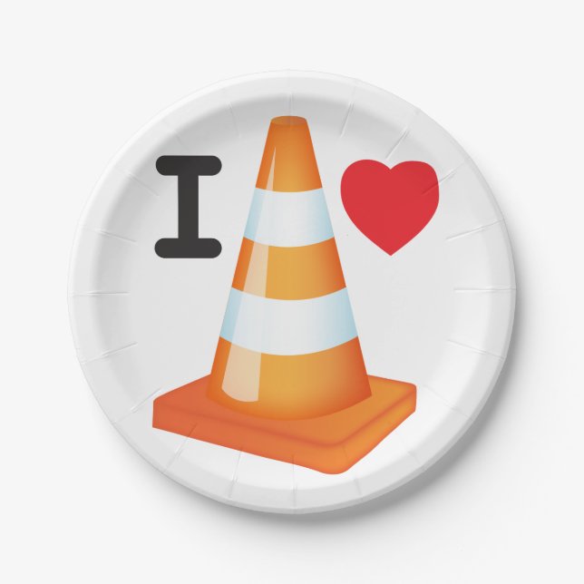 Orange White Student Pranks with Traffic Cones Paper Plate (Front)