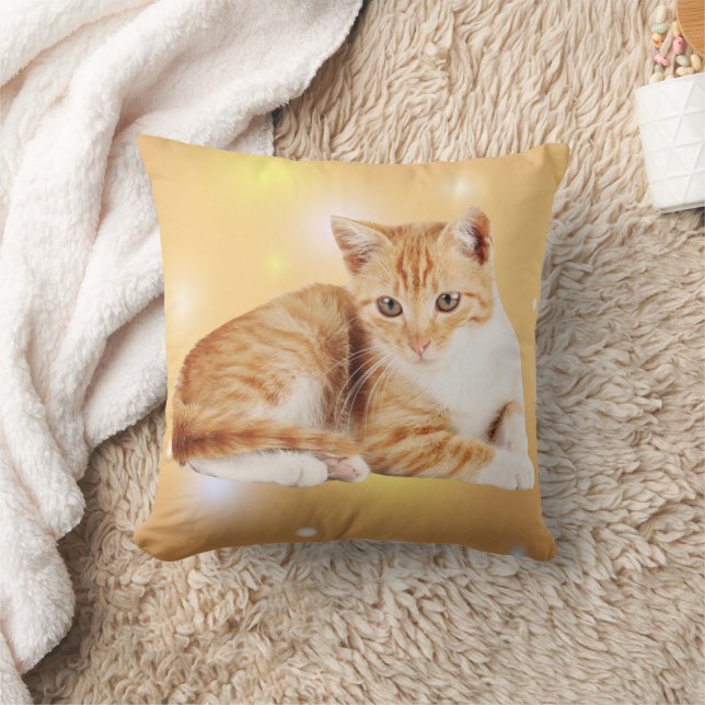 Orange White Tabby Cat Throw Pillow (Blanket)