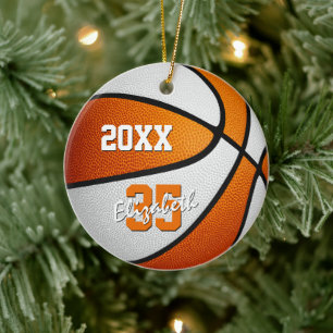 orange white team colours boys girls basketball ceramic ornament