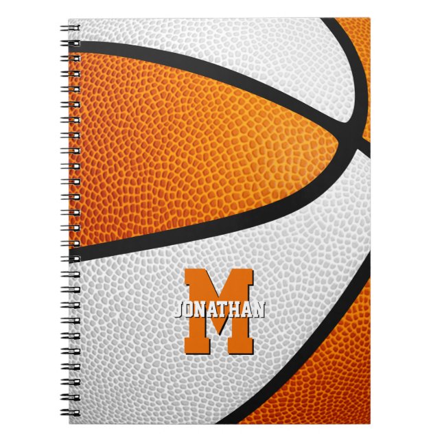 orange white team colours girls boys basketball notebook (Front)