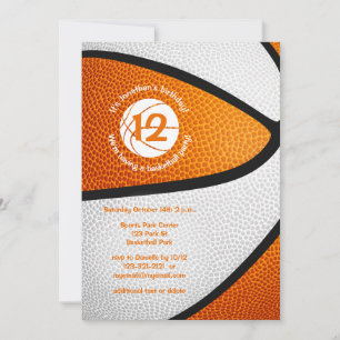 orange white team colours kids basketball party invitation