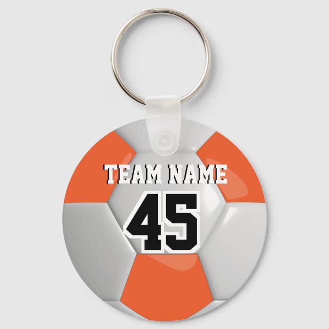 Orange & White Team Soccer Ball Key Ring (Front)