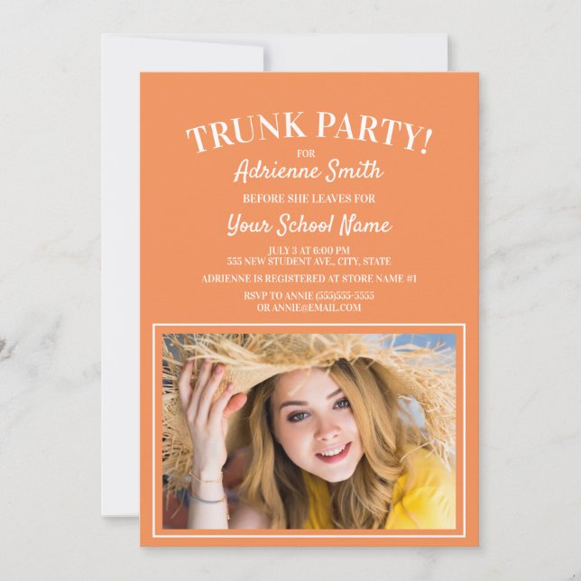 Orange White Trunk College Party Photo Invitation (Front)