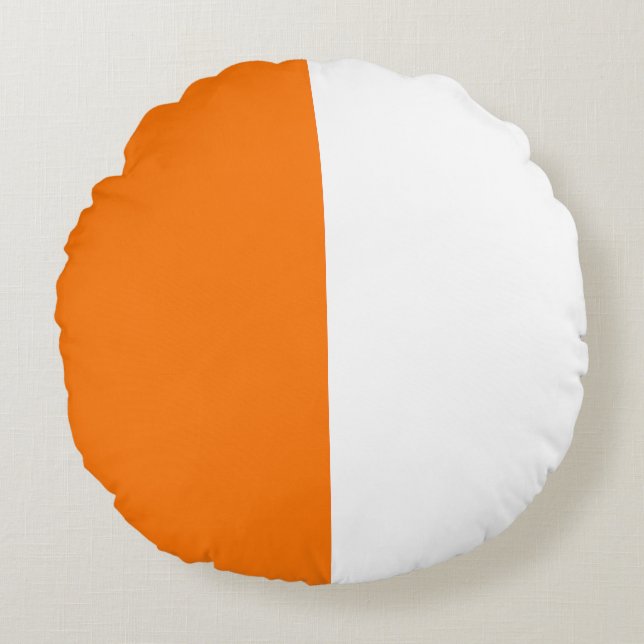 Orange White Two Colour Tone Half Split  Round Cushion (Front)