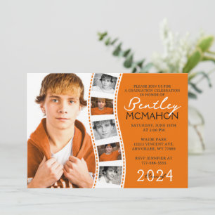 Orange & White Unique Filmstrip 6 Photo Graduation Invitation