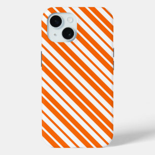 Orange White Vertical Stripes Pattern iPhone 15 Case