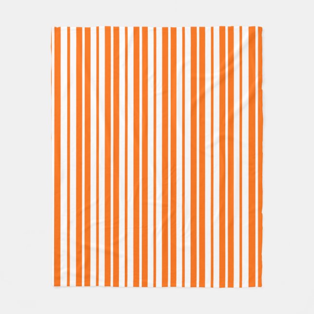 Orange White Vertical Stripes Pattern Fleece Blanket (Front)