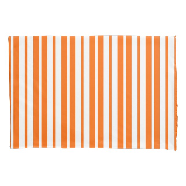 Orange White Vertical Stripes Pattern Pillowcase (Front)