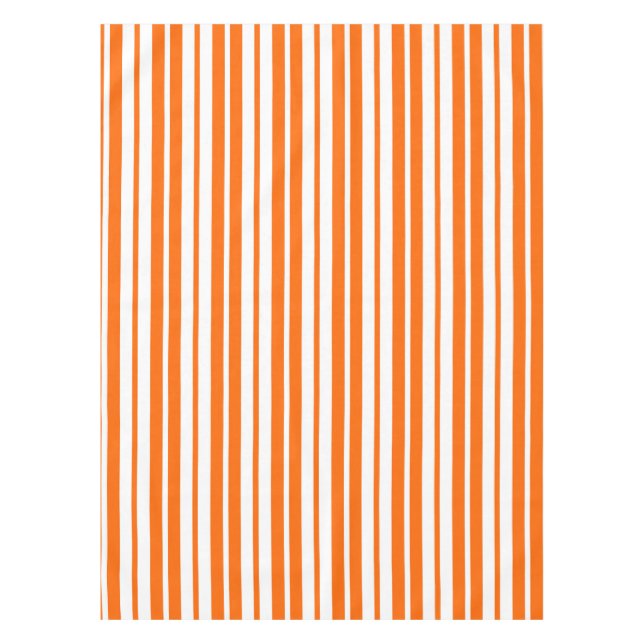 Orange White Vertical Stripes Pattern Tablecloth (Front)