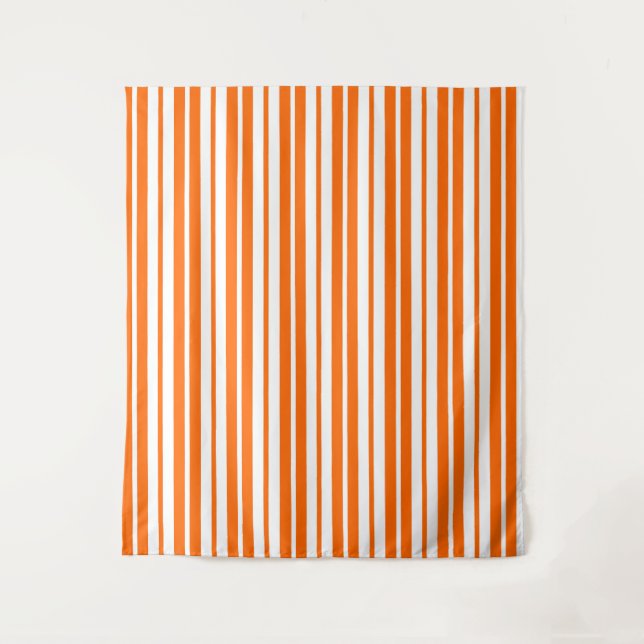 Orange White Vertical Stripes Pattern Tapestry (Front)