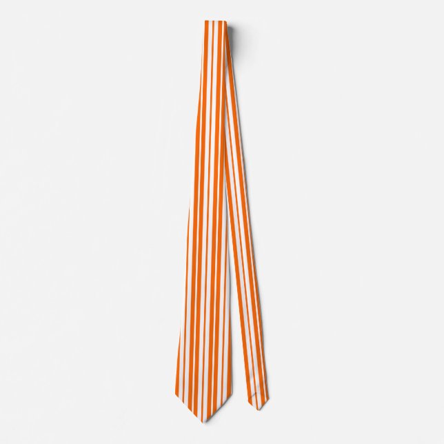 Orange White Vertical Stripes Pattern Tie (Front)