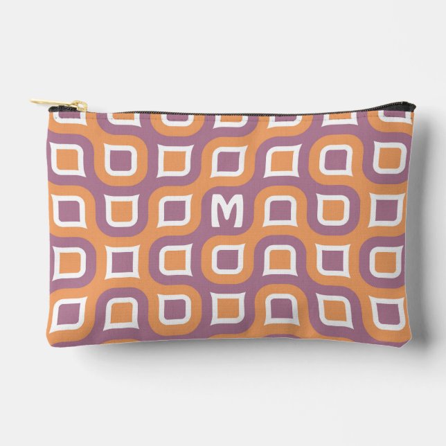 Orange White violet Purple Midcentury Art Pattern Accessory Pouch (Front)