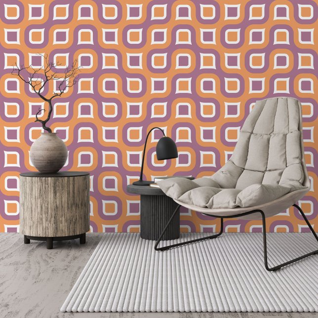 Orange White Violet Purple Midcentury Art Pattern Wallpaper (Creator Uploaded)