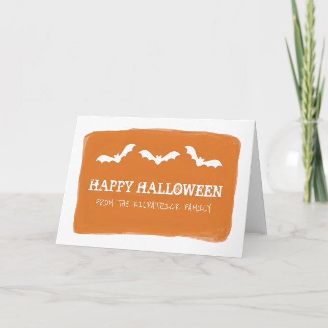 Orange White Watercolor Bats Halloween Card (Front)